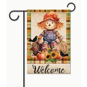 Garden Flag 12x18in Double sided Polyester Scarecrow Welcome